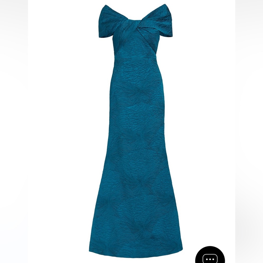 Teri Jon off-the-shoulder gown peacock